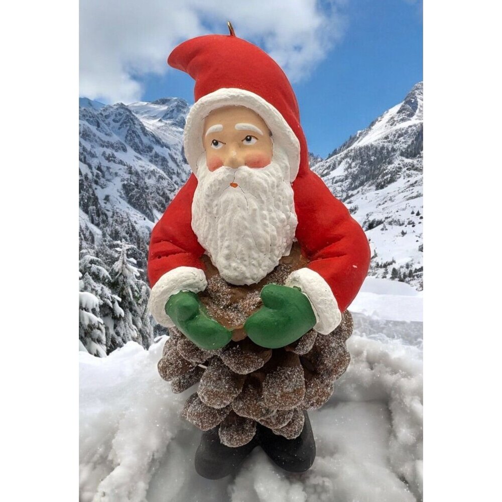 Vintage Pinecone Santa Claus Christmas Tree Ornament Glitter Accents Rustic
